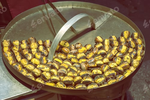 Preview: Roasting Chestnuts At Streets Of Rome, Italy. Vintage Style.