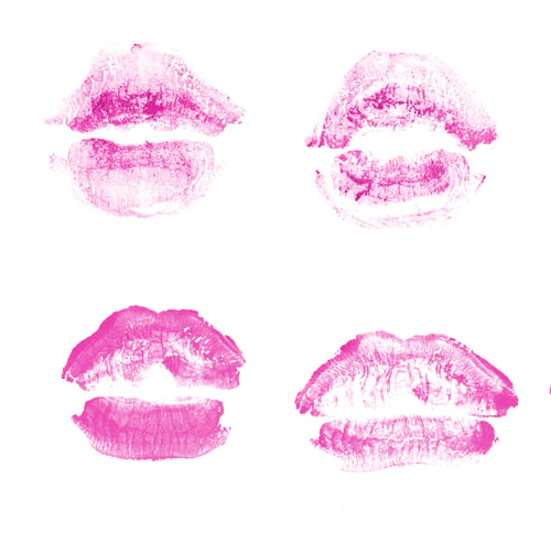 Preview: Female Lips Lipstick Kiss Print Set For Valentine Day And Love Collection Isolated On White