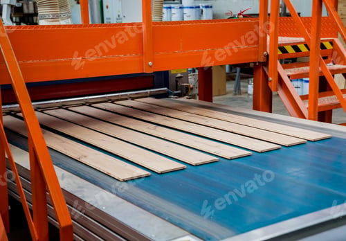 Preview: Production Line Of The Wooden Floor Factory. Cnc Automatic Woodworking Machine. Industrial