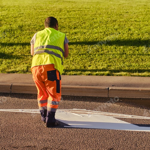 Preview: Workers Paint Markings On The Road Waiting For Traffic Cars