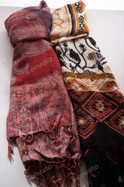Preview: Colorful Scarves On A White Background In Oriental Style