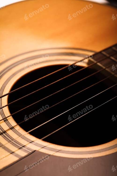 Preview: Color Detail Of An Old, Acoustic Guitar.