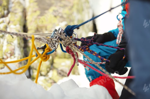 Preview: Fall Protection Climbers On The Mountain Slope, Close-Up.