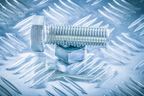 Preview: Screwbolt And Screw-Nut On Fluted Metal Plate Construction Concept.