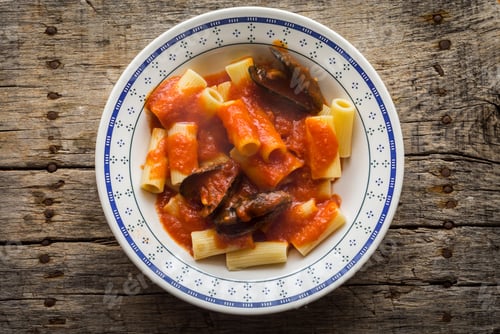 Preview: Traditional Pasta With Stuffed Mussels And Tomato Sauce, Typical From Puglia