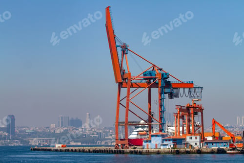 Preview: Orange Port Crane In A Sea Port