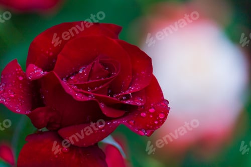 Preview: Roses After Rain In The Garden. Selective Focus. Blurred Background. Copyspace For Text