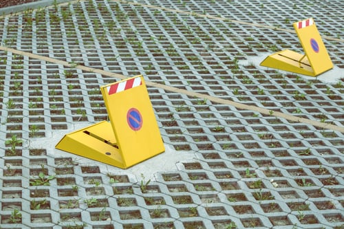 Preview: Reserved Parking Barrier On The Paving Stones, Locked Parking Space. Private Parking. Selective