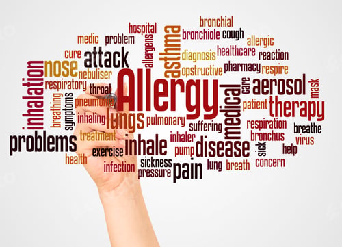 Preview: Allergy Word Cloud And Hand With Marker Concept On White Background.