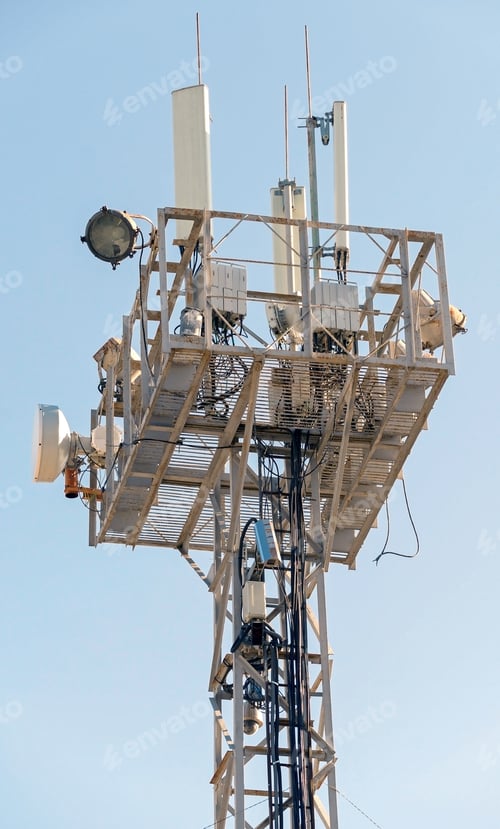 Preview: Tower With Aerials Of Cellular On A Background Blue Sky