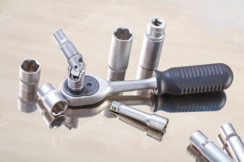Preview: Socket Spanner With A Black Handle And Torx On A Mirror