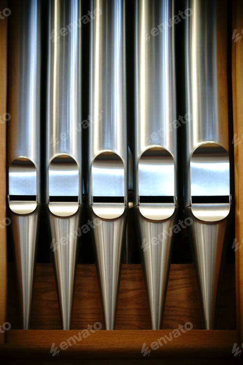 Preview: The Closeup Of Shiny Metal Organ Pipes.