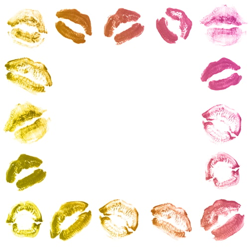 Preview: Female Lips Lipstick Kiss Print Set For Valentine Day And Love Collection Isolated On White