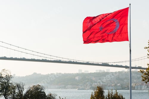 Vista previa: Turkish Flag In Front Of The Bosphorus Bridge