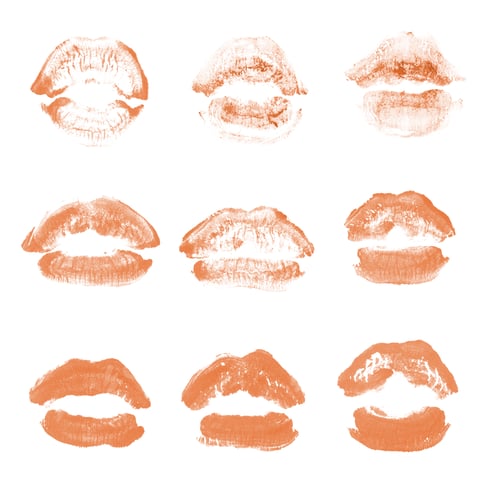 Preview: Female Lips Lipstick Kiss Print Set For Valentine Day And Love Collection Isolated On White