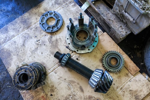 Preview: Metal Spare Parts: Bearings, Gears, Shaft, Gear Shaft. Spare Parts Of Disassembled Engines Of Large