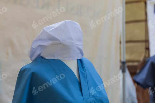 Preview: Blue Medical Scrub Top and White Cap
