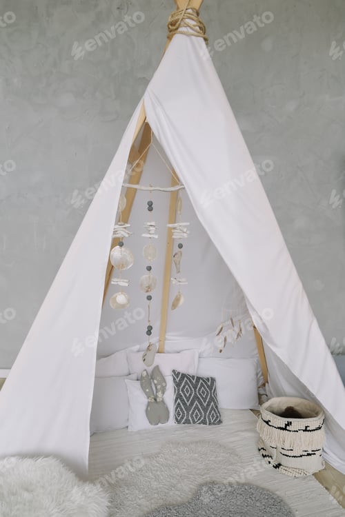 Preview: Wigwam In The Children'S Room. Scandinavian Style, Boho, Minimal Home Interior Design.