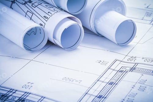 Preview: Very Close Up View On Rolled Blueprints