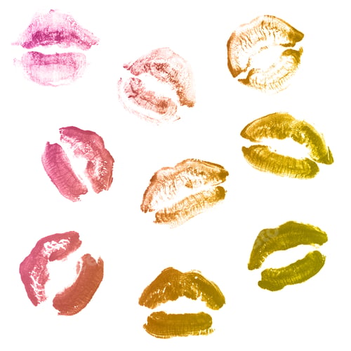 Preview: Female Lips Lipstick Kiss Print Set For Valentine Day And Love Collection Isolated On White