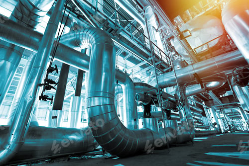 Preview: Industrial Zone, Steel Pipelines And Cables In Blue Tones