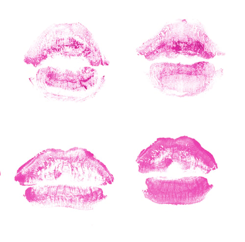 Preview: Female Lips Lipstick Kiss Print Set For Valentine Day And Love Collection Isolated On White