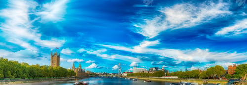 Preview: London Sunset Panoramic View From Lambeth Bridge. Westminster Palace Along River Thames.