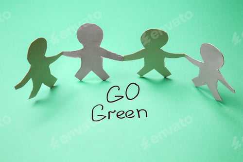Preview: Paper Human Figures With Text Go Green On Color Background
