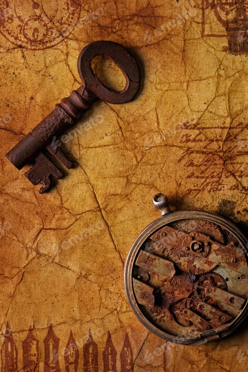 Preview: The Old Key With A Gears On The Textured Paper