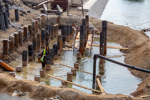Preview: River Bank Revetment Construction Site. Welding Industrial Construction For Erosion Contr