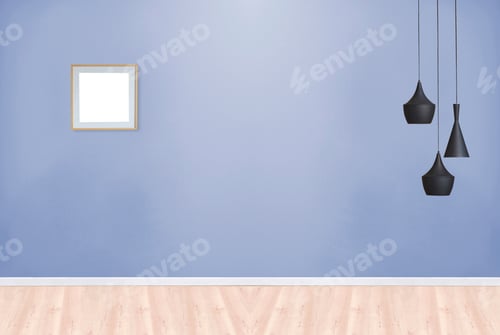 Preview: Light Blue Interior with Wooden Floor and Lamps