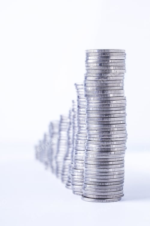 Preview: Financial Concept With Piggy Bank, Pile Of Money On White Background
