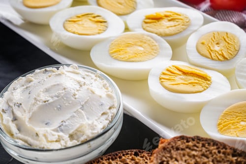 Preview: Boiled Chicken Eggs On A Dark Stone Background