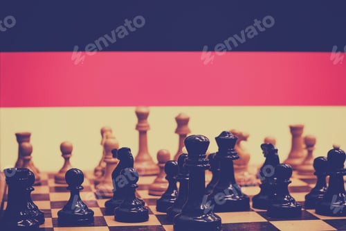 Preview: German Flag On The Background Of A Chessboard With Pieces