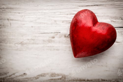 Preview: Valentine'S Day Greeting Card. Heart On A Wooden Background.