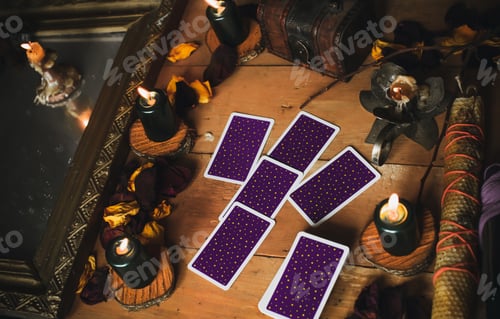 Preview: Magical Scene, Esoteric Concept, Fortune Telling, Tarot Cards On A Table