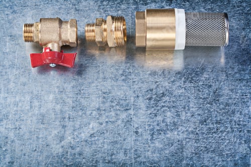 Preview: Brass Water Gate Valve With Strainer Filter On Metallic Background Plumbing Concept.