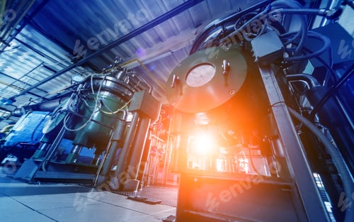 Preview: Interior Of Modern Natural Oil Factory. The Piping, Pumps And Motors. Industry Background