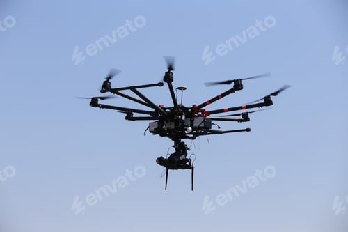 Preview: Black Hexacopter Octocopter Is Flying In Sky