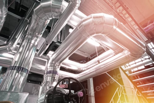 Preview: Industrial Zone, Steel Pipelines, Valves, Cables And Walkways