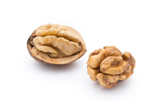 Preview: Walnut And Walnut Kernel Isolated On The White Background.