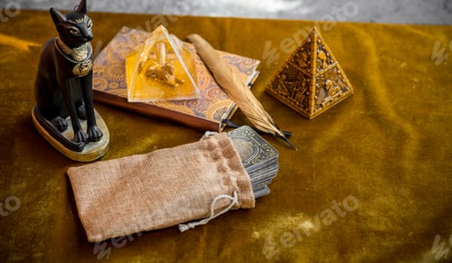 Preview: Egyptian Magical Stuff , Esoteric Concept, Fortune Telling And Mysticism , Tarot Cards On A Table