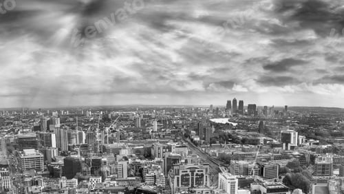 Preview: Eastern Side Of London, Aerial Panoramic View At Dusk.