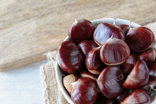 Preview: Bunch Of Fresh Raw Chestnuts In Autumn Season