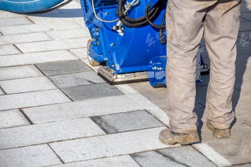 Preview: Surface Preparation Job On Granite Blocks Paving. Steel Shot Blasting Preparation (Cleaning) And