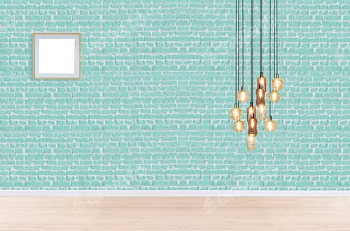 Preview: Aqua Brick Wall Interior with Golden Light Fixture
