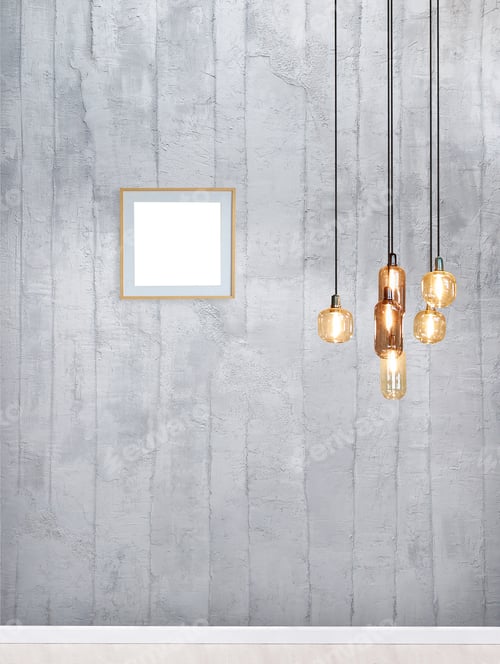 Preview: Empty Frame and Modern Lighting on Concrete Wall
