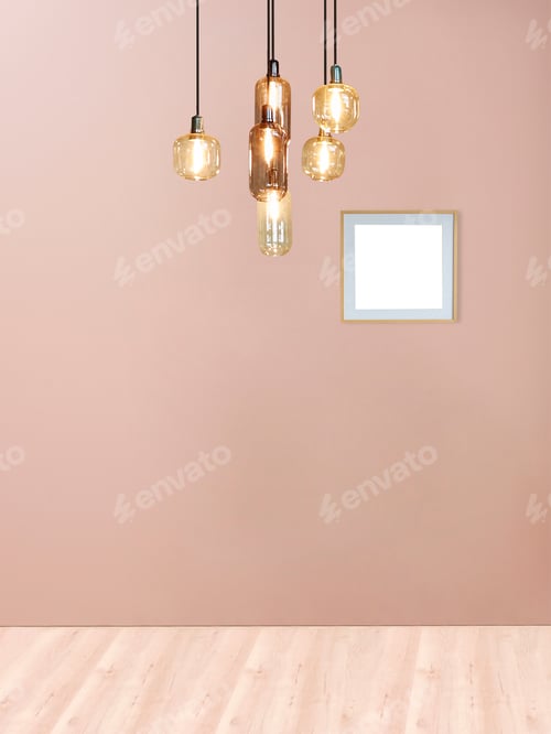 Preview: Empty White Picture Frame Hanging on Salmon Wall