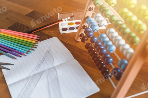 Preview: Back To School. Items For The School On A Dark Wooden Table. School Supplies On Dark Board