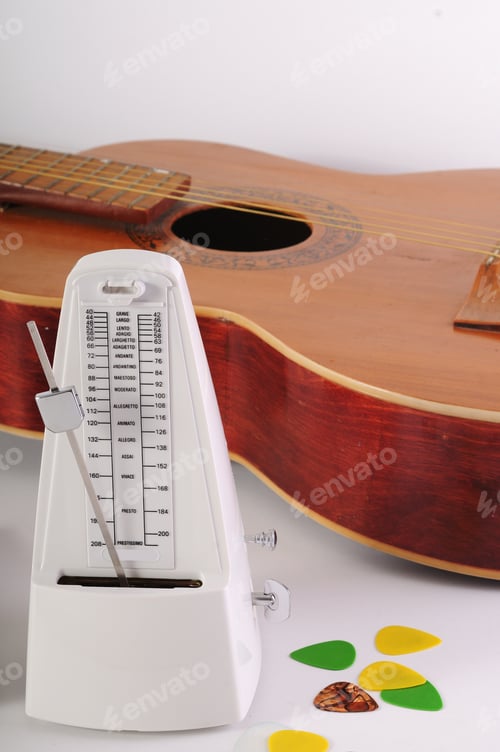 Preview: Guitar And Microphone On A White Background